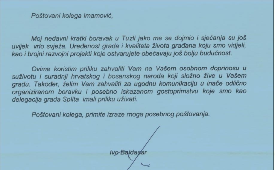 Gradonačelnik Splita uputio pismo zahvale gradonačelniku Tuzle