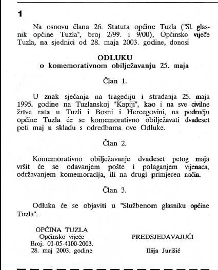Subota, 25. maj 2024. godine – Dan žalosti na području Tuzlanskog kantona