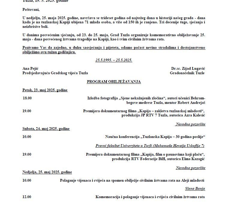 Održan sastanak Organizacionog odbora: Počinje komemorativno obilježavanje 25. maja – Dana sjećanja na žrtve Kapije