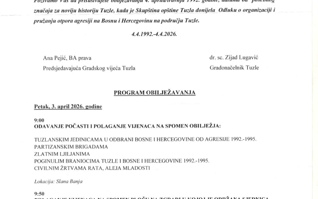 Obilježavanje 4. aprila – datuma od posebnog značaja za noviju historiju Tuzle